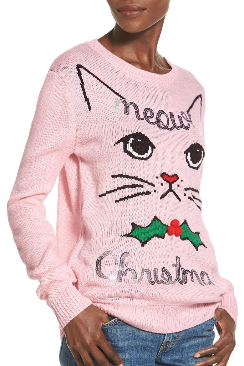 'Meowy Christmas' Sweater, Alternate, color, PINK