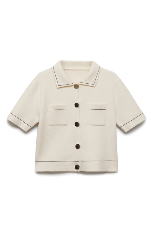 Shop Mango Contrast Trim Crop Cardigan In Ecru