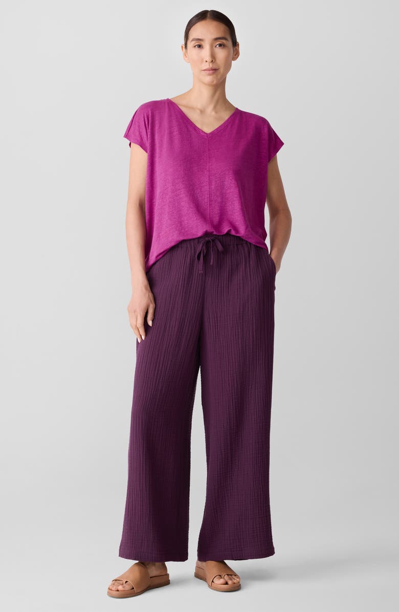 Eileen Fisher V-Neck Organic Linen T-Shirt, Alternate, color, Grape