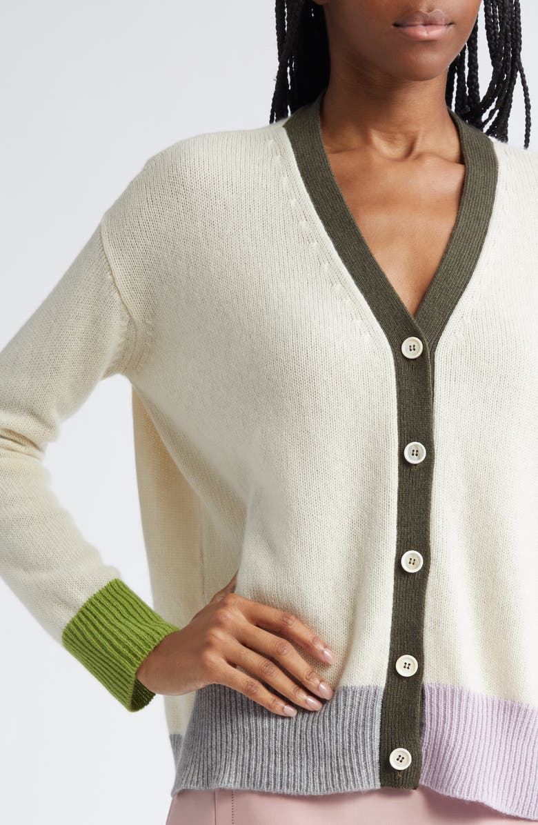 Marni Asymmetric Colorblock Cashmere V-Neck Cardigan, Alternate, color, 