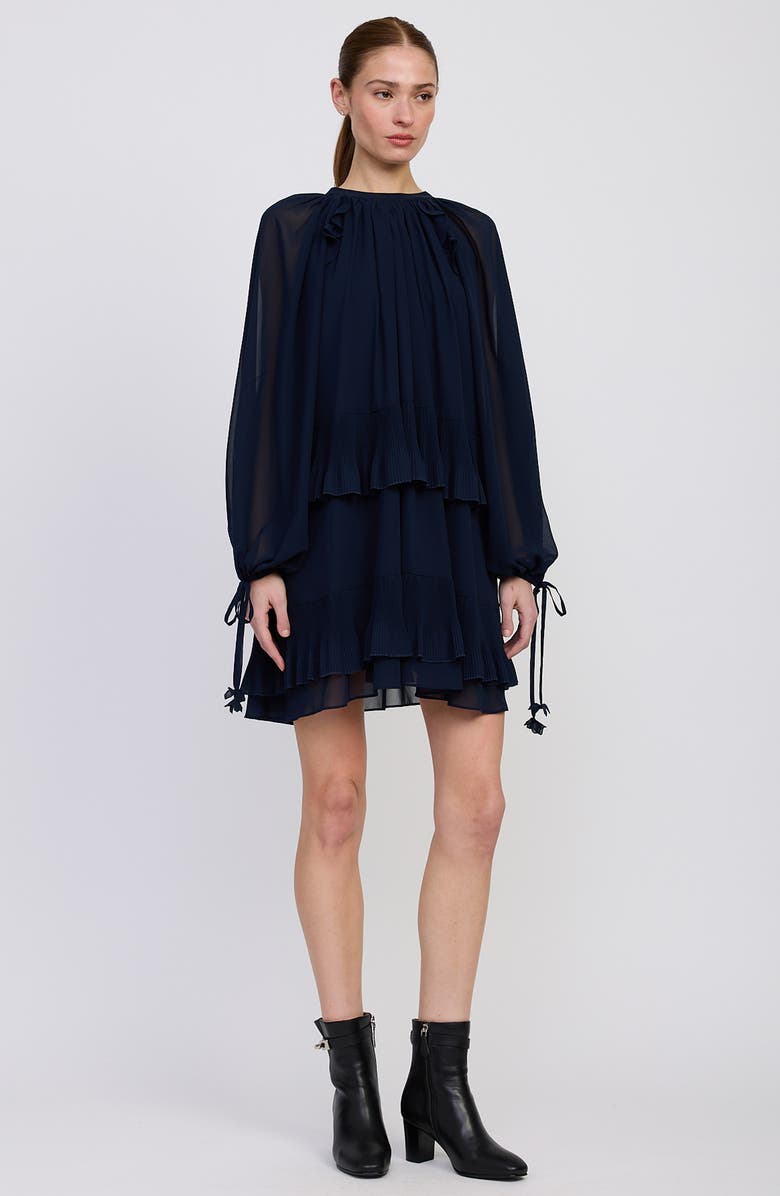 En Saison Nicolette Tiered Ruffle Long Sleeve Trapeze Dress, Alternate, color, Navy