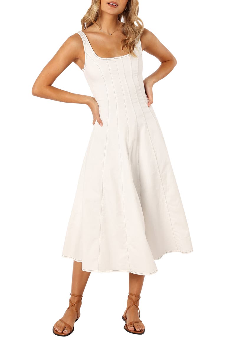 Una Fit & Flare Midi Dress, Main, color, WHITE