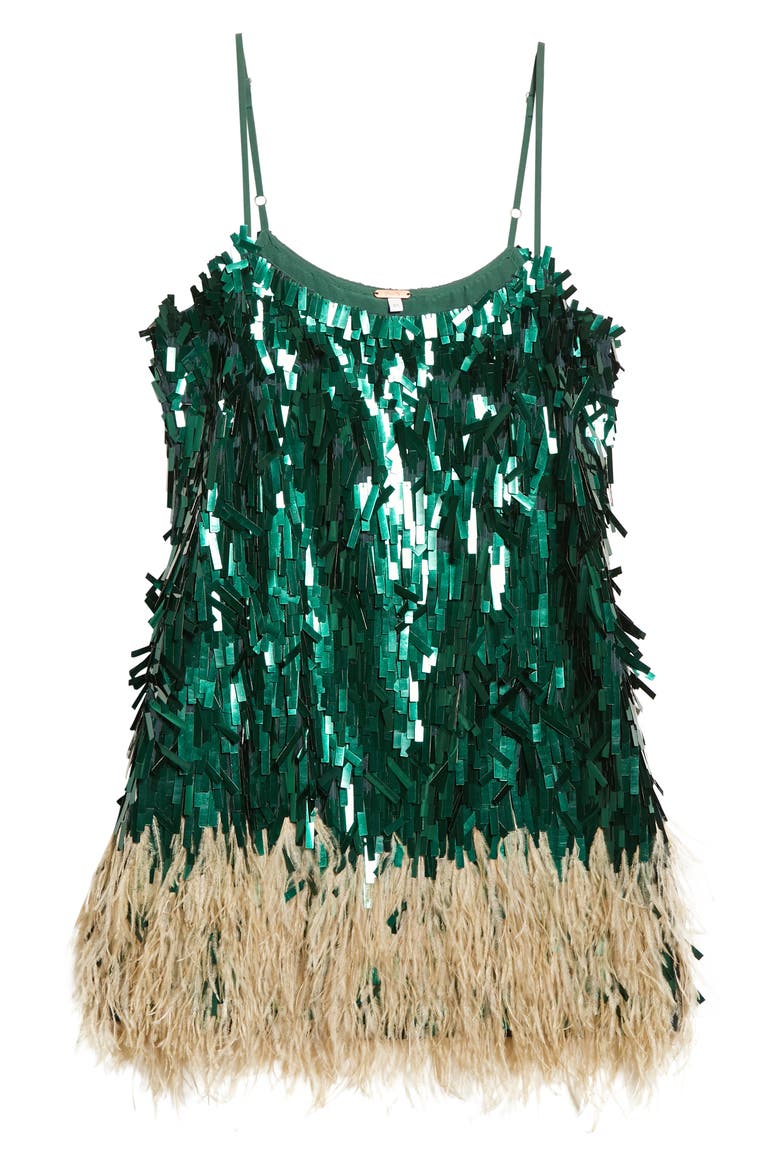 Royal Dancer Paillette & Feather Minidress, Alternate, color, FOREST