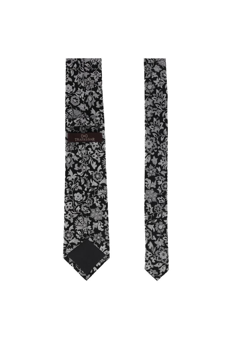 Arian Silver Floral and Vine Business Necktie, Alternate, color, Black and Silver
