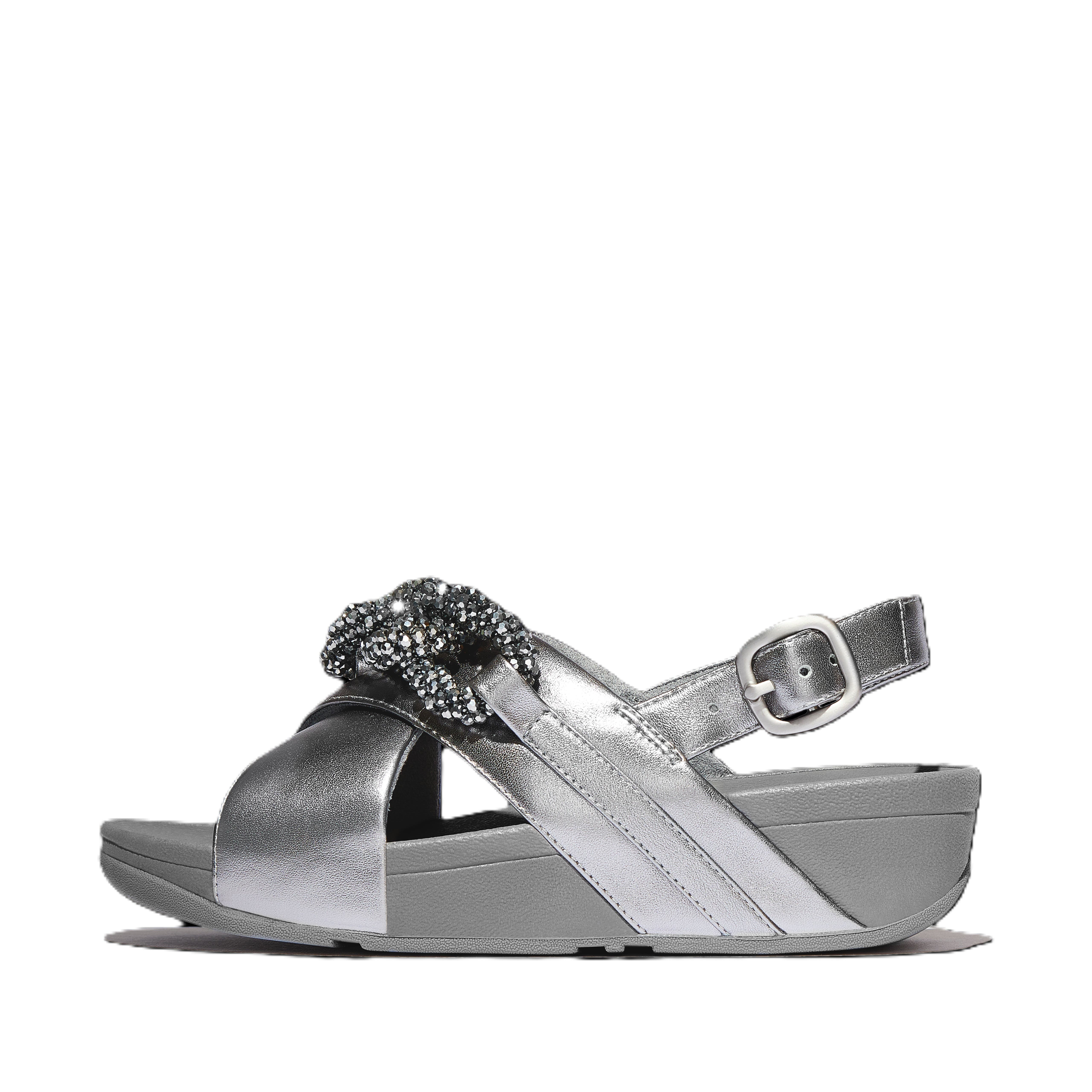 Lulu Beaded Chain Back Strap Sandals, Alternate, color, Silvereen