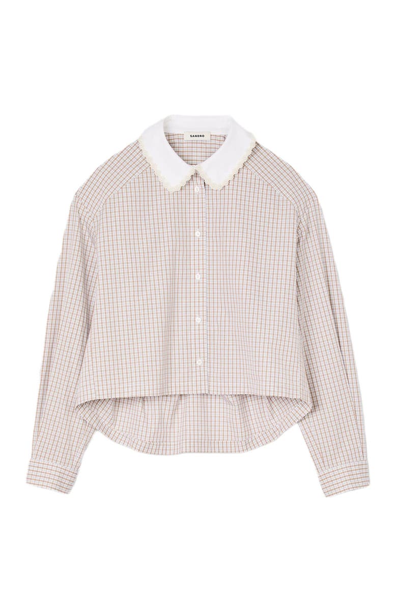 SANDRO Plaid and pearl collar shirt, Alternate, color, Beige / White