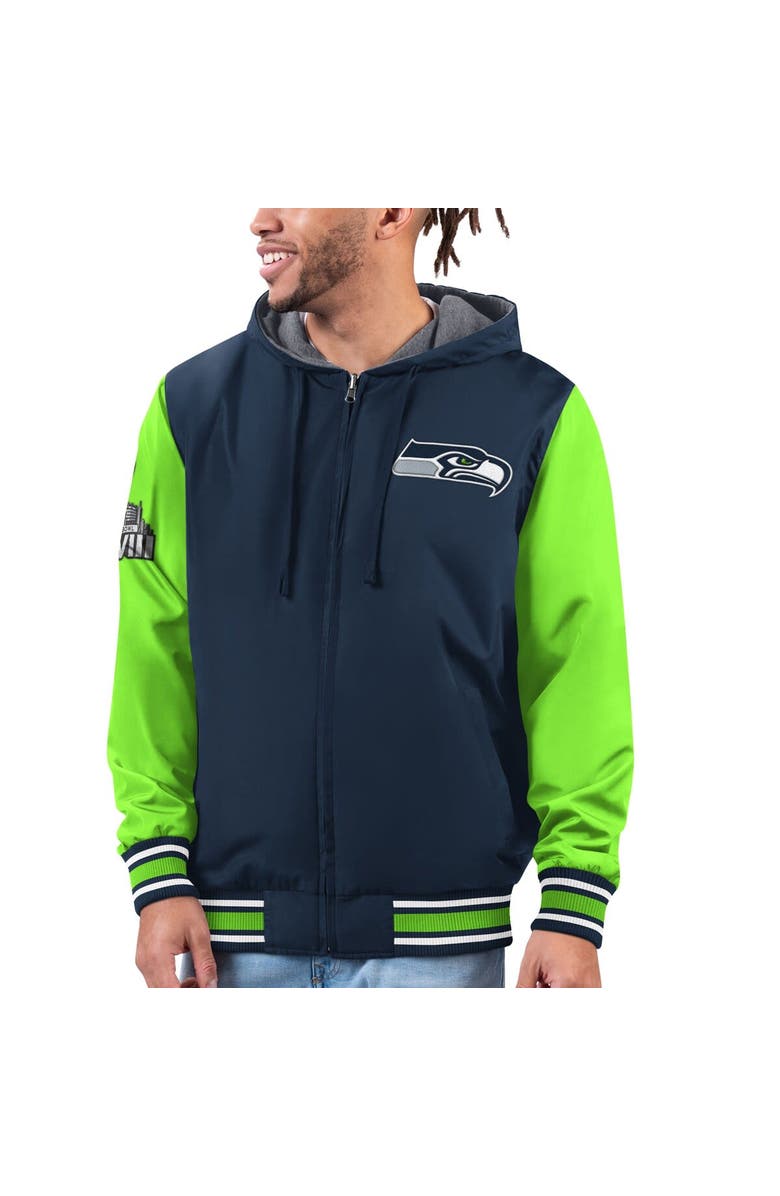 G-III SPORTS BY CARL BANKS Men's G-III Sports by Carl Banks Navy/Neon Green Seattle Seahawks Commemorative Reversible Full-Zip Jacket, Alternate, color,