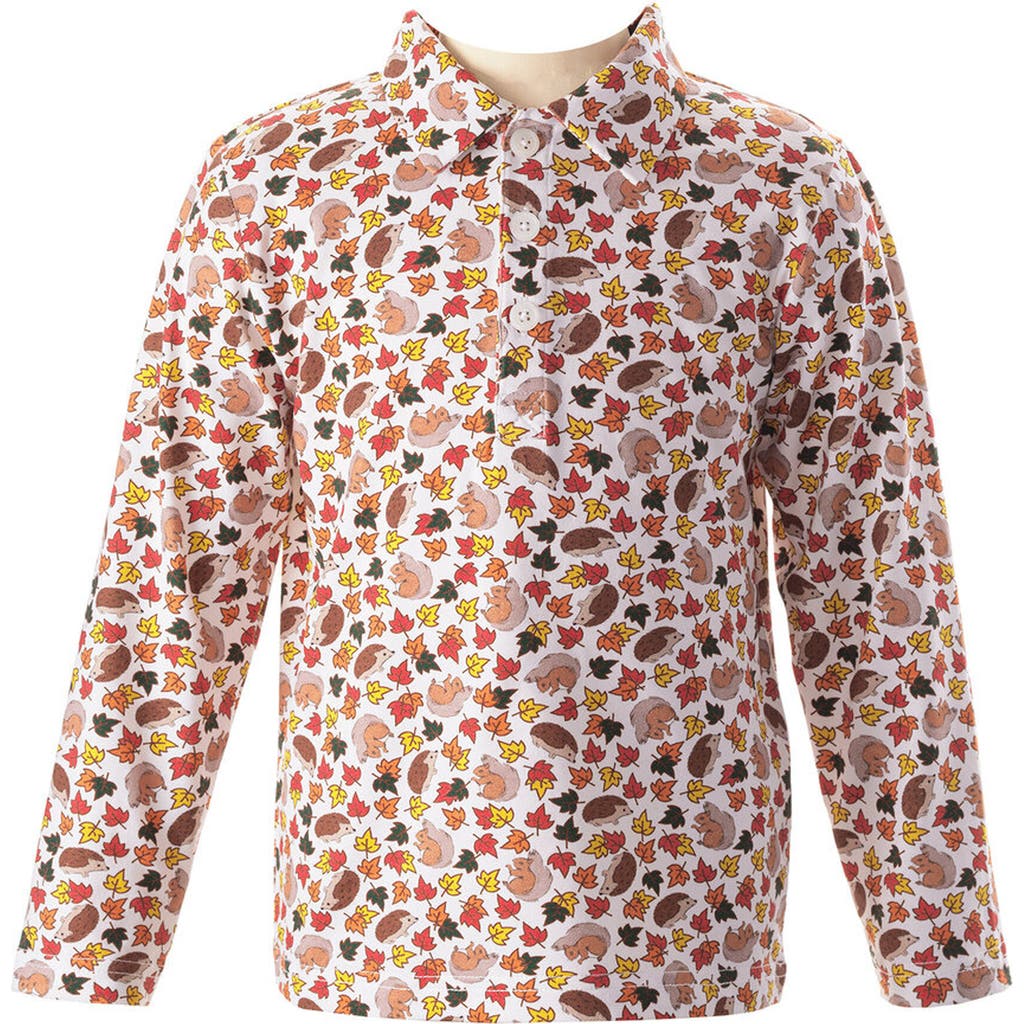 Rachel Riley Woodland Leaf Polo Shirt In Red