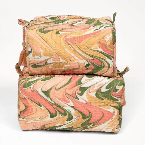 Peony Bloom Hand Marbled Cosmetic Bag