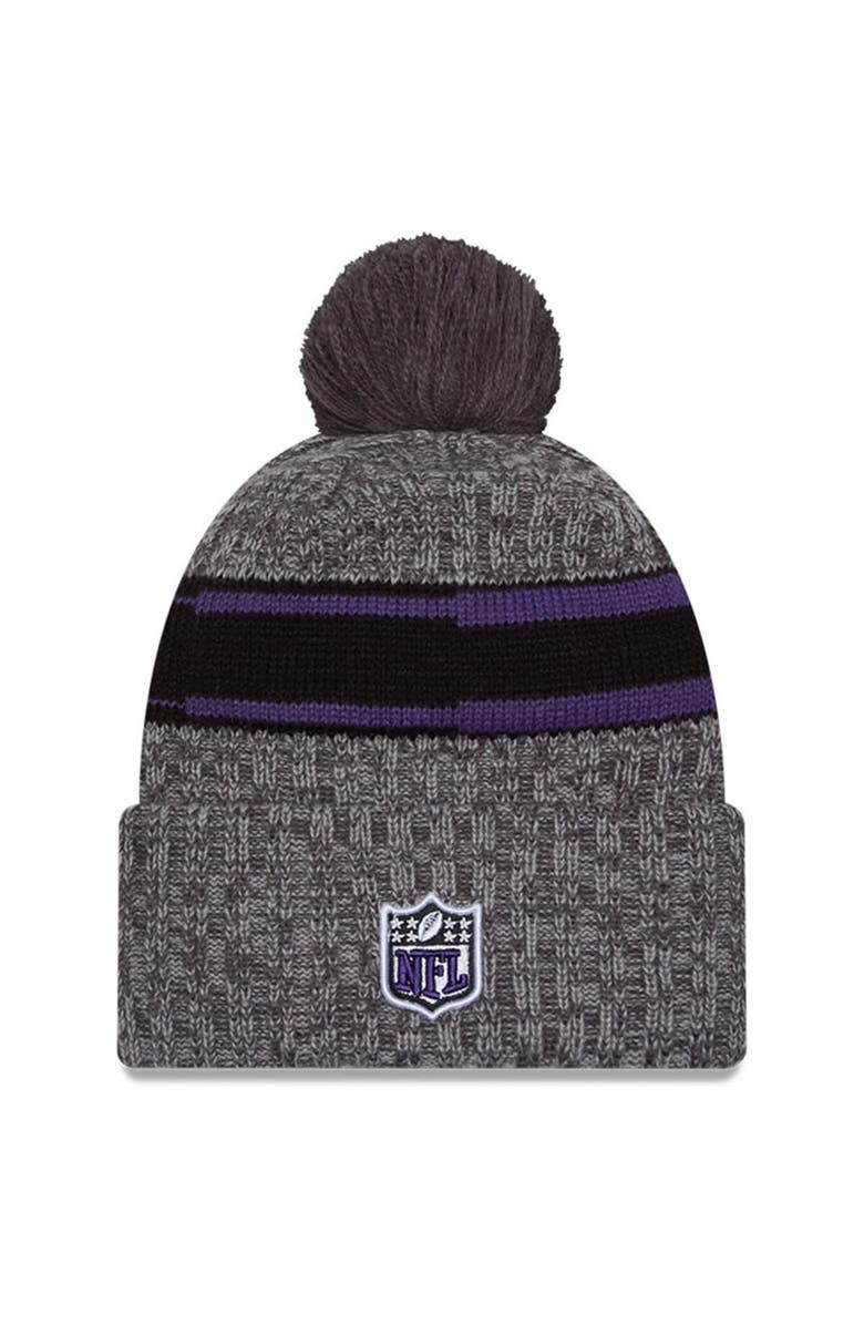 New Era Men's New Era  Gray Baltimore Ravens 2023 Sideline Sport Cuffed Pom Knit Hat, Alternate, color, 
