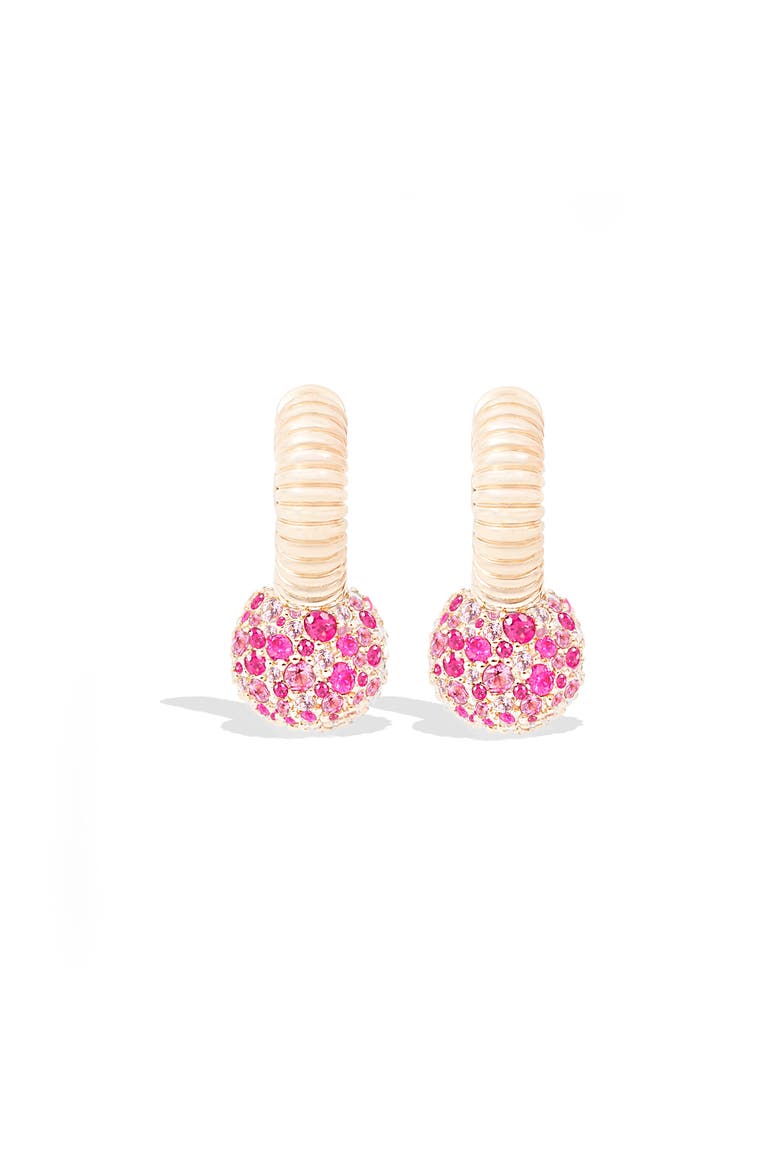 Revel Bobble Huggie, Main, color, Pink Sapphire- Gold