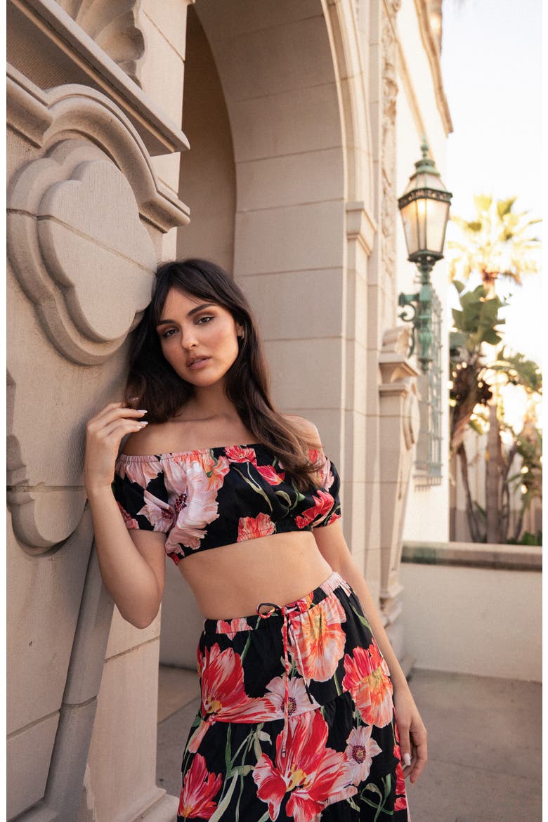 Annie Floral Off the Shoulder Crop Top, Alternate, color, BLACK POPPIES