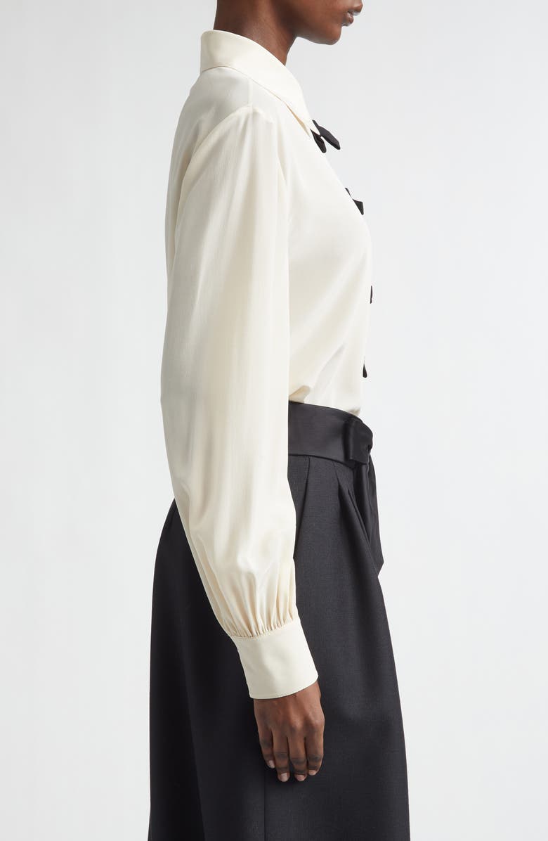 Valentino Bow Detail Silk Crêpe de Chine Button-Up Shirt, Alternate, color, Vanilla