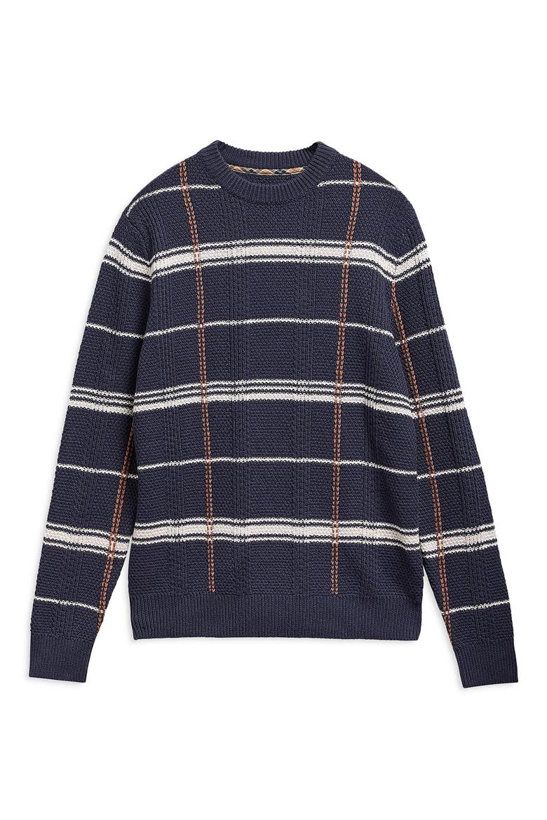 Fasey Cable Tartan Crewneck Sweater, Alternate, color, NAVY