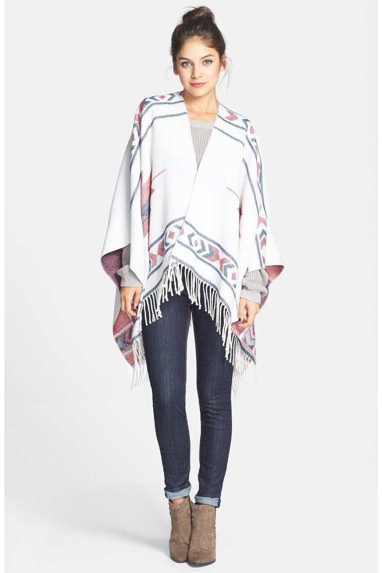 Print Tassel Trim Poncho, Alternate, color, SOUTHWESTERN