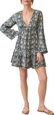 Faherty Dune Oceana Floral Long Sleeve Babydoll Dress