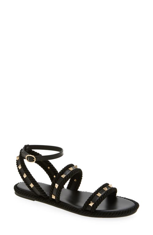Valentino Garavani Rockstud Ankle Strap Flat Sandal In Black