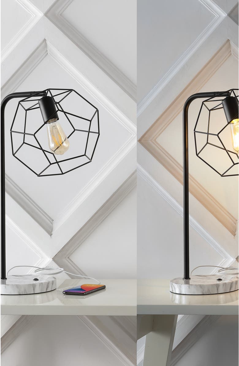 JONATHAN Y Penta 23.5" Industrial Farmhouse Head-Adjustable Iron LED Task Lamp with USB Charging Port, Black, Alternate, color, Black