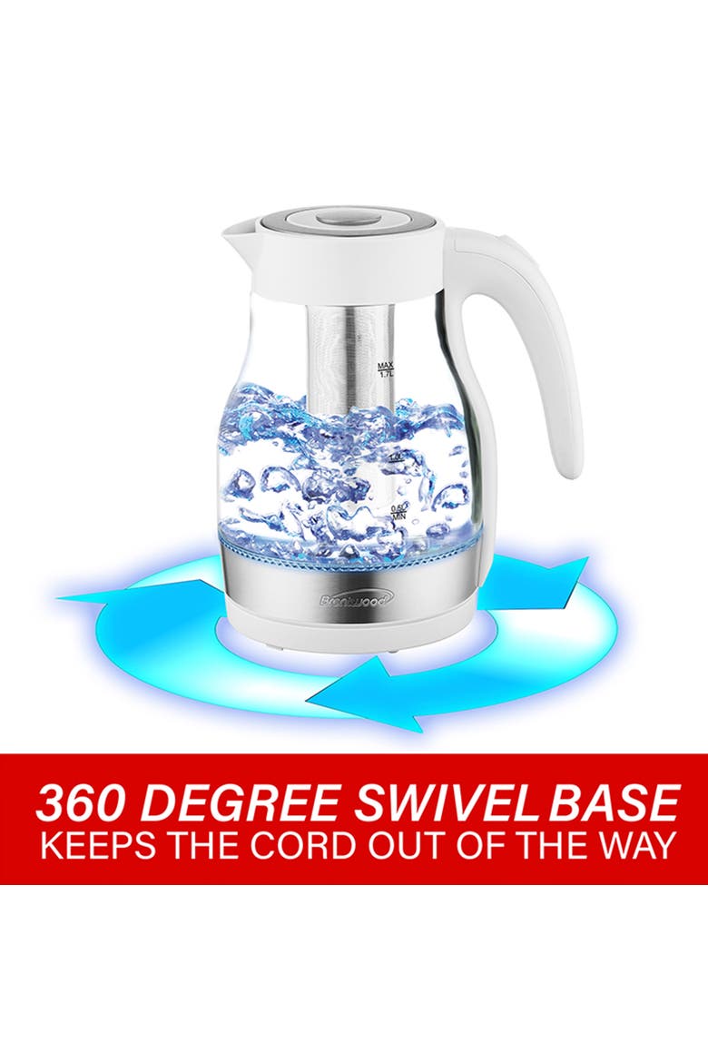 Glass 1.7 Liter Electric Kettle with Tea Infuser, Alternate, color, White