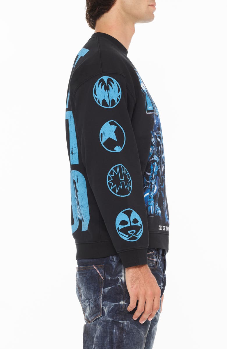Cult of Individuality Kiss Crewneck Fleece Graphic Sweatshirt, Alternate, color, Black