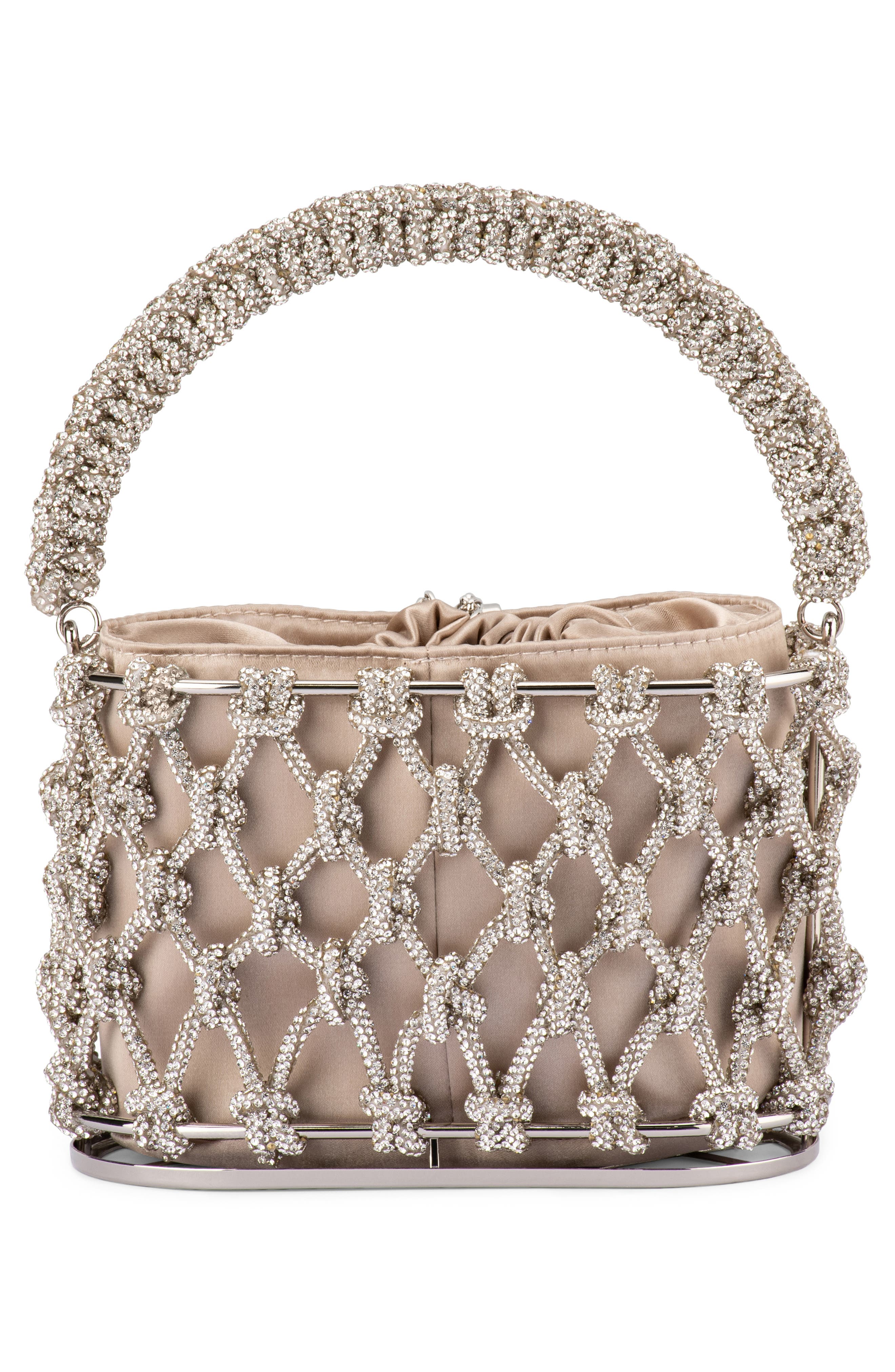 Olga Berg Amelia Crystal Cage Top Handle Bag, Alternate, color, Natural
