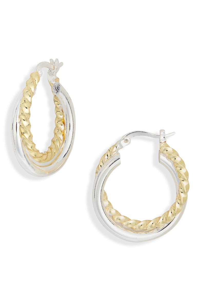 Double Twisted Hoop Earrings, Main, color, GOLD/ SILVER