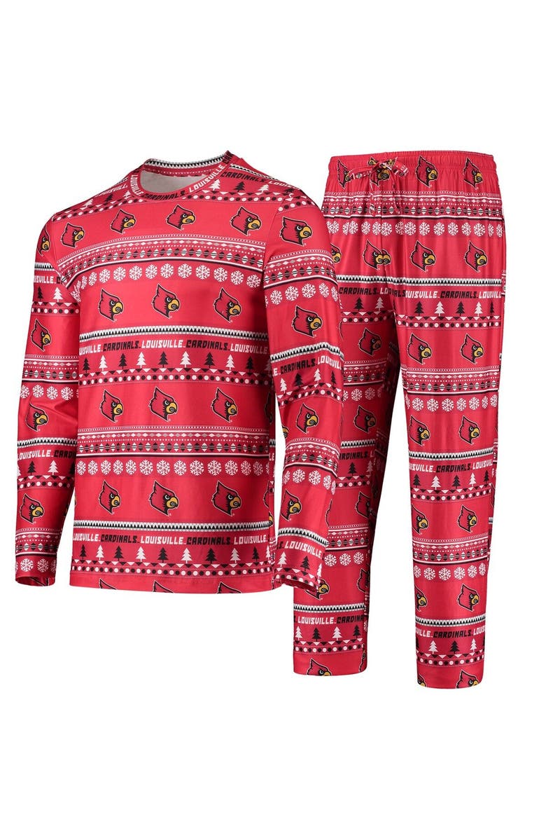 CONCEPTS SPORT Men's Concepts Sport Red Louisville Cardinals Ugly Sweater Long Sleeve T-Shirt and Pants Sleep Set, Main, color, Red