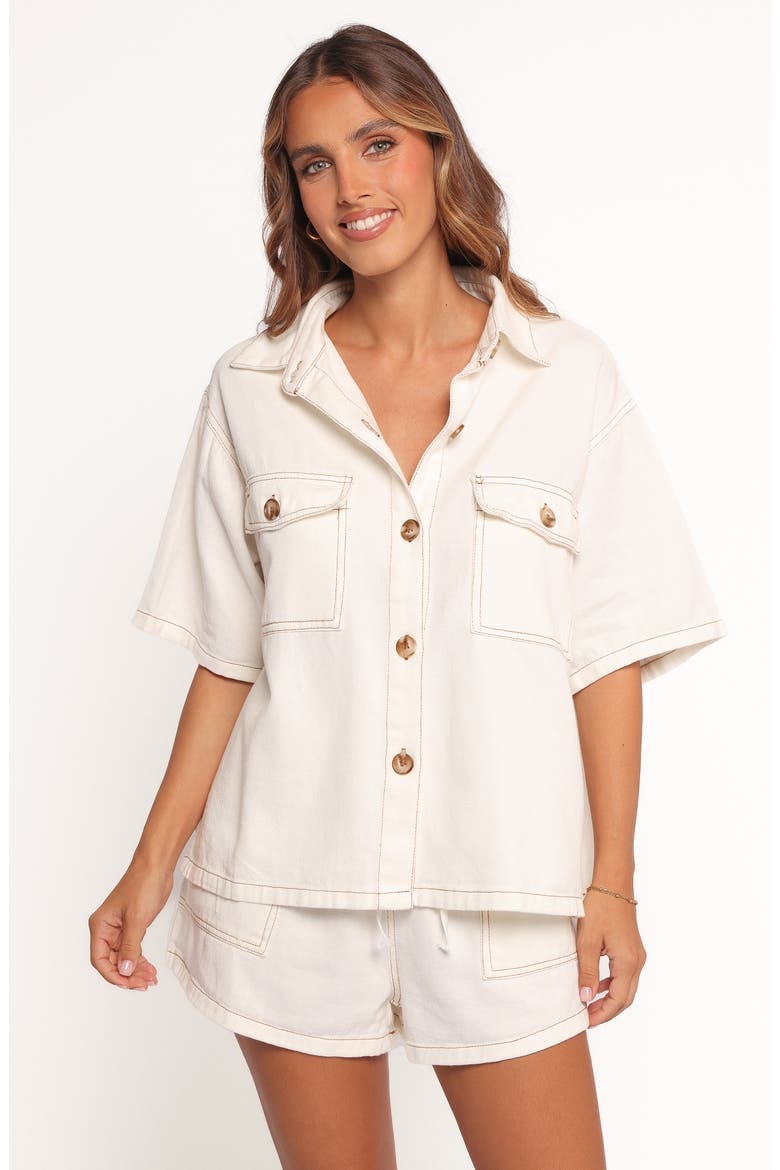 Noor Denim Button-Up Shirt & Shorts Set, Alternate, color, WHITE