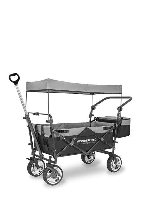 Push & Pull Outdoor Folding Wagon with Canopy - Black