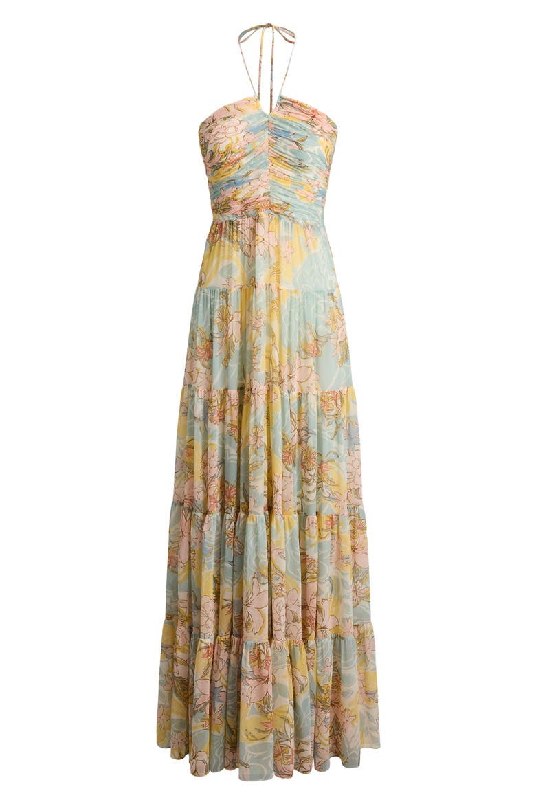 Floral Print Halter Maxi Dress, Alternate, color, CREAM/ BLUE/ MULTI
