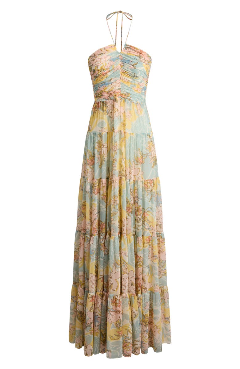 Lauren Ralph Lauren Floral Print Halter Maxi Dress, Alternate, color, Cream/ Blue/ Multi