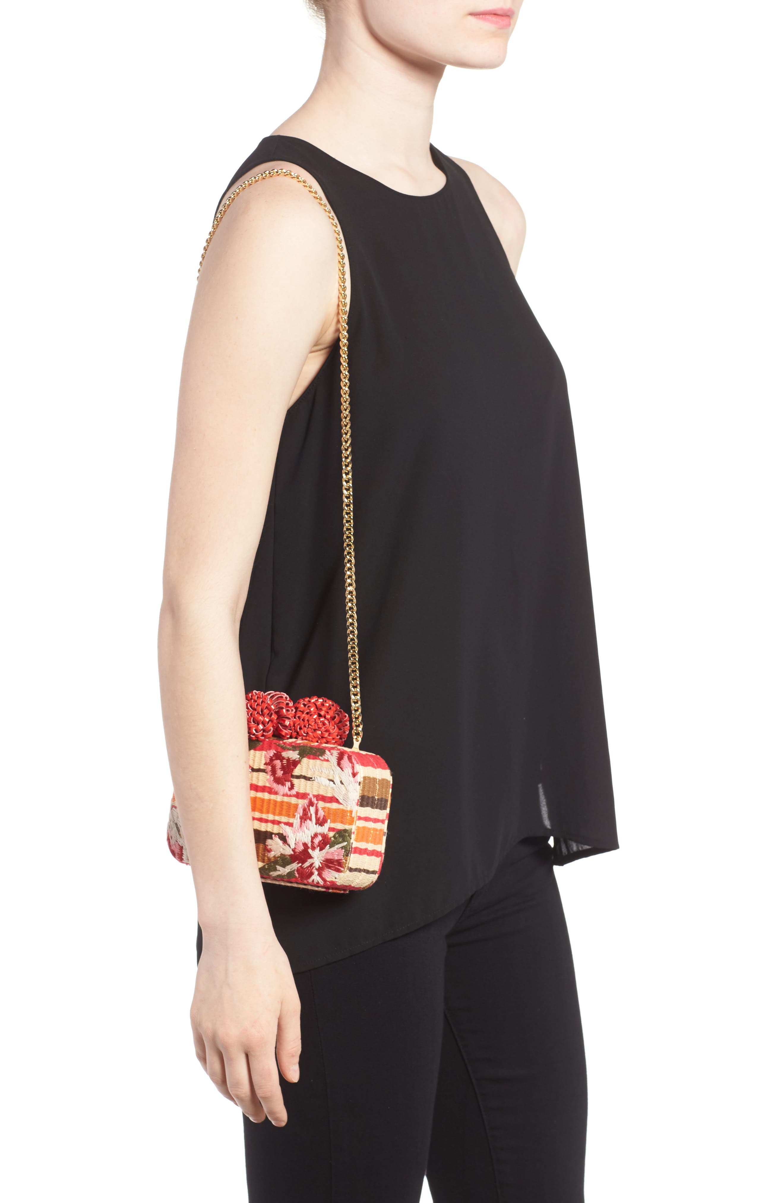 Milly Straw Minaudière, Alternate, color, ROSE SHADOW MULTI