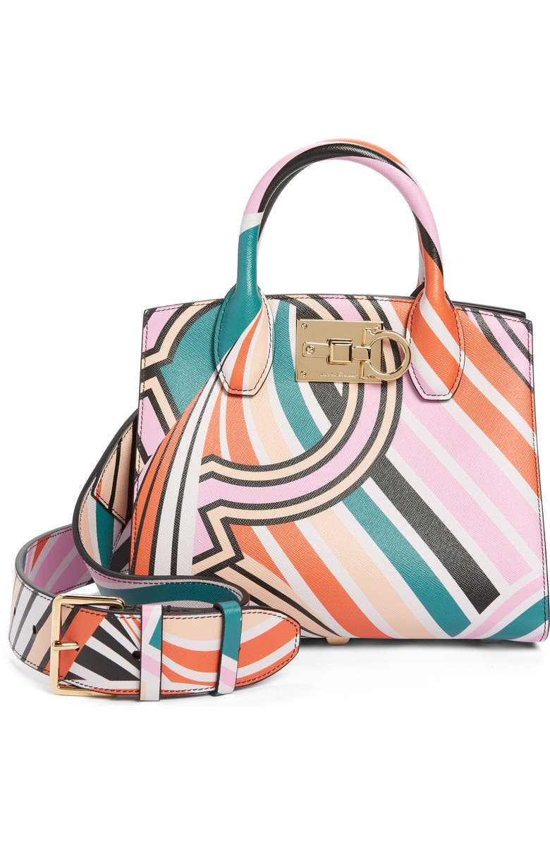 FERRAGAMO The Studio Box Gancio Print Leather Handbag, Main, color,