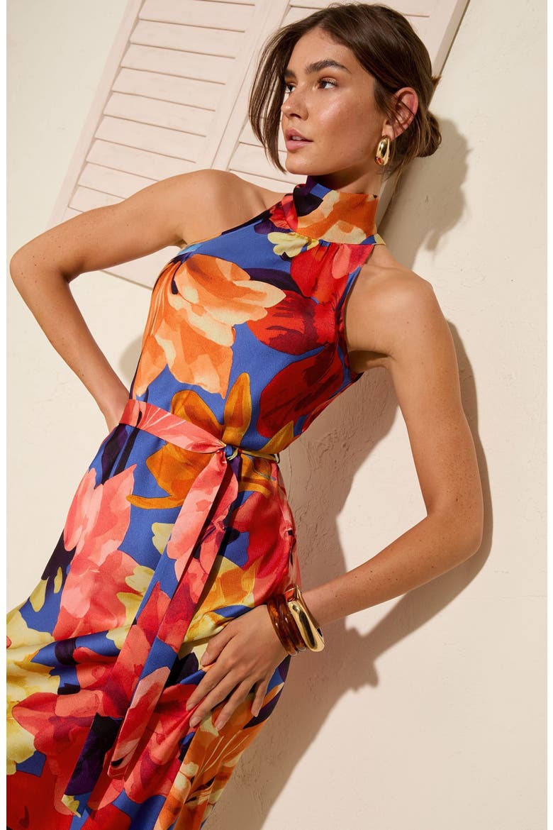 Print Sleeveless Midi Dress, Alternate, color, BLUE