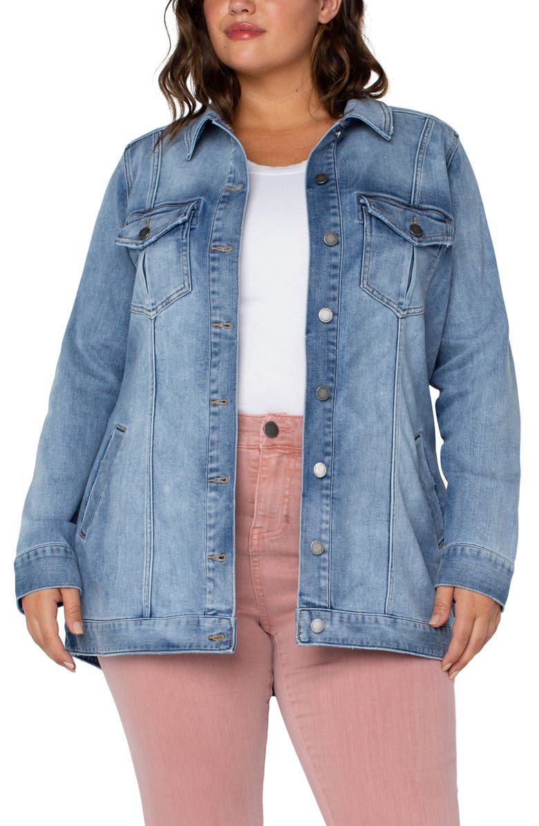 Liverpool Los Angeles High-Low Denim Shirt Jacket, Main, color, 