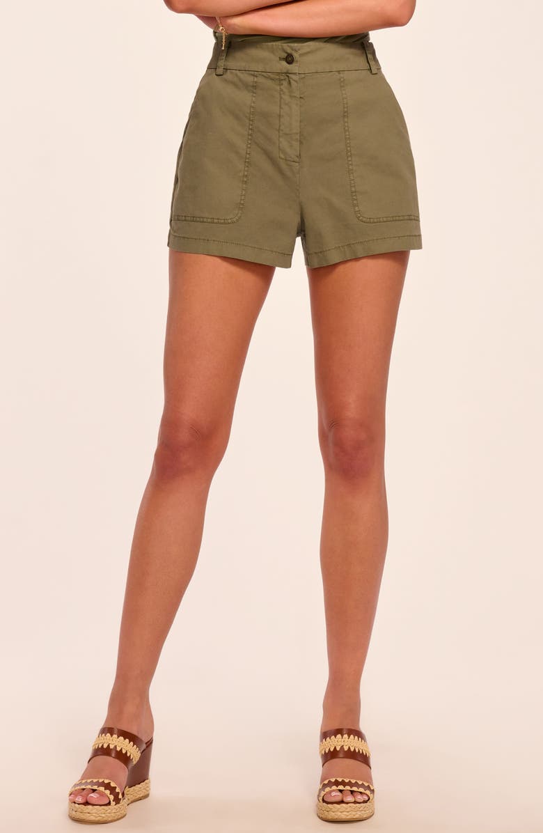 Ramy Brook Hilary Stretch Cotton Canvas Shorts, Main, color, Safari Green