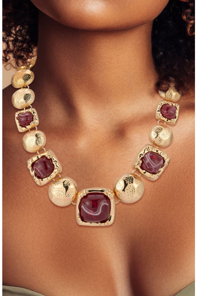 Domed Link Statement Necklace, Alternate, color, GOLD/RED