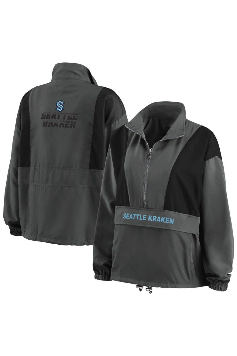 Women's WEAR by Erin Andrews Charcoal Seattle Kraken Popover Packable Half-Zip Jacket, Main, color, Charcoal