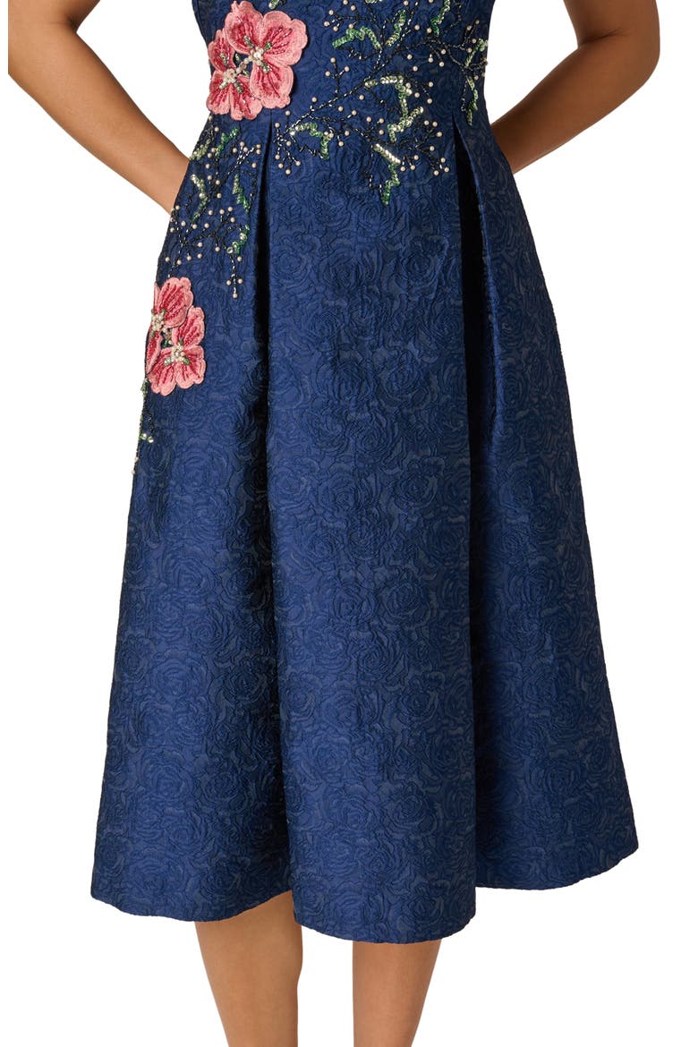Beaded Jacquard Fit & Flare Cocktail Dress, Alternate, color, MIDNIGHT MULTI