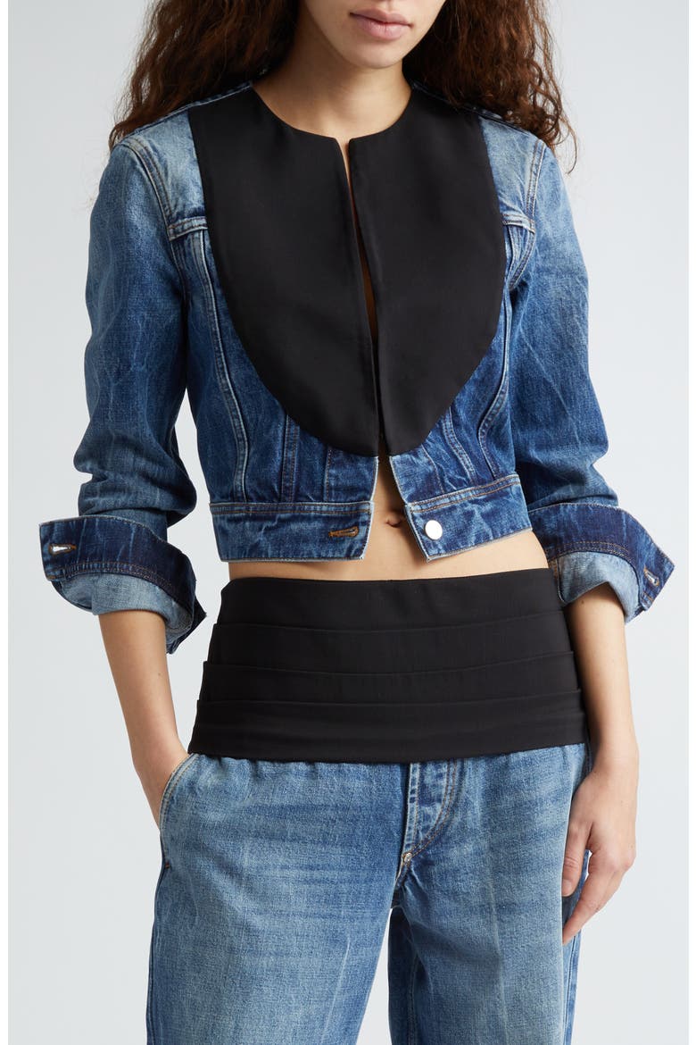 Tuxedo Panel Denim Jacket, Main, color, 4156 - BLUE AND TUXEDO