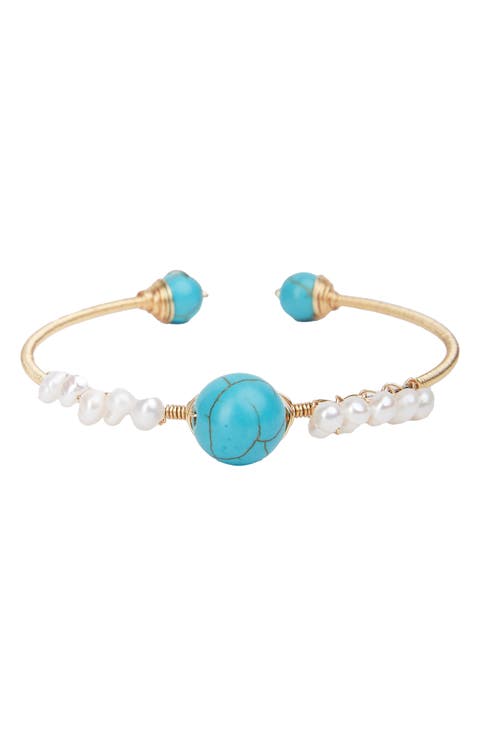 Turquoise & Freshwater Pearl Cuff Bracelet