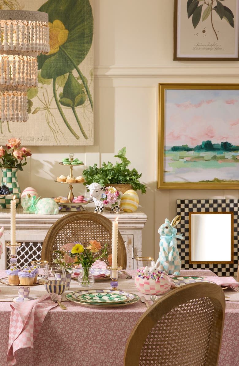 MACKENZIE CHILDS Bubblegum Check Peekaboo Bunny Egg Figurine, Alternate, color, Pink