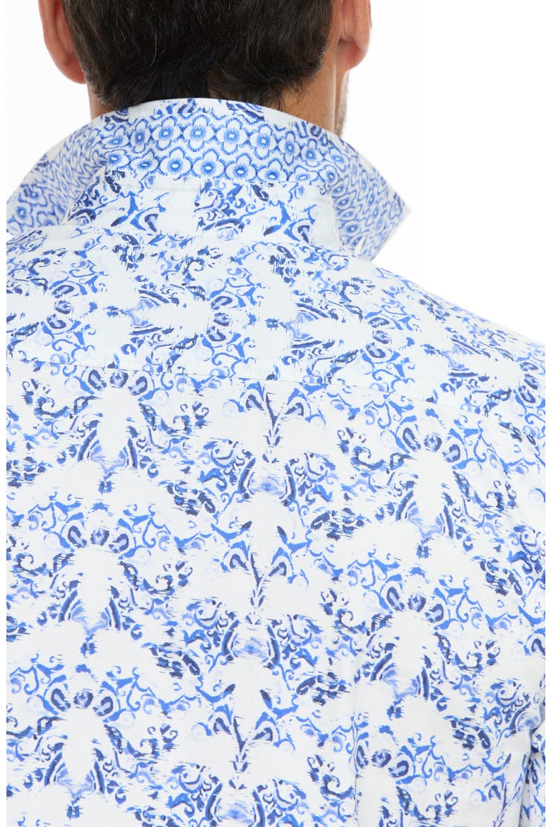 Faded Floral Button-Up Shirt, Alternate, color, BLUE