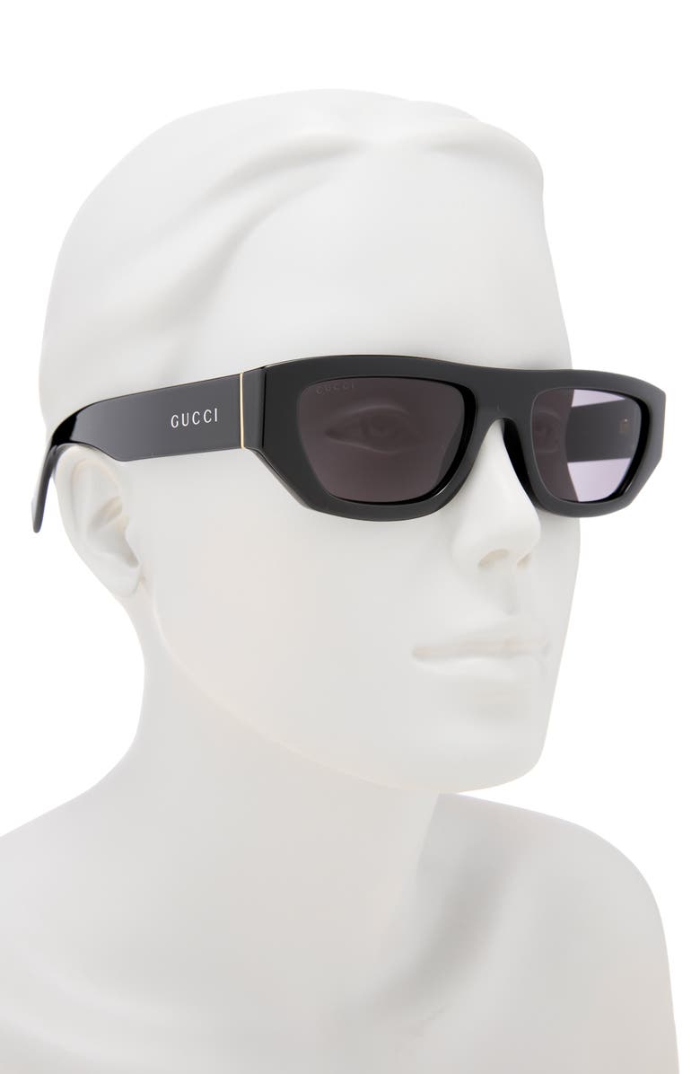 Gucci 57mm Rectangular Sunglasses, Alternate, color, Black Black Grey