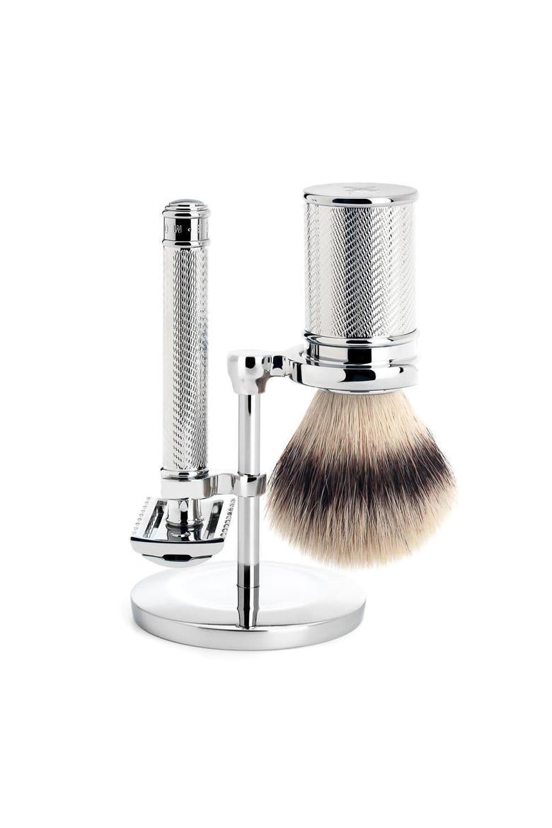 Chrome Silvertip Fiber & Open Comb Safety Razor Shaving Set, Main, color, Chrome