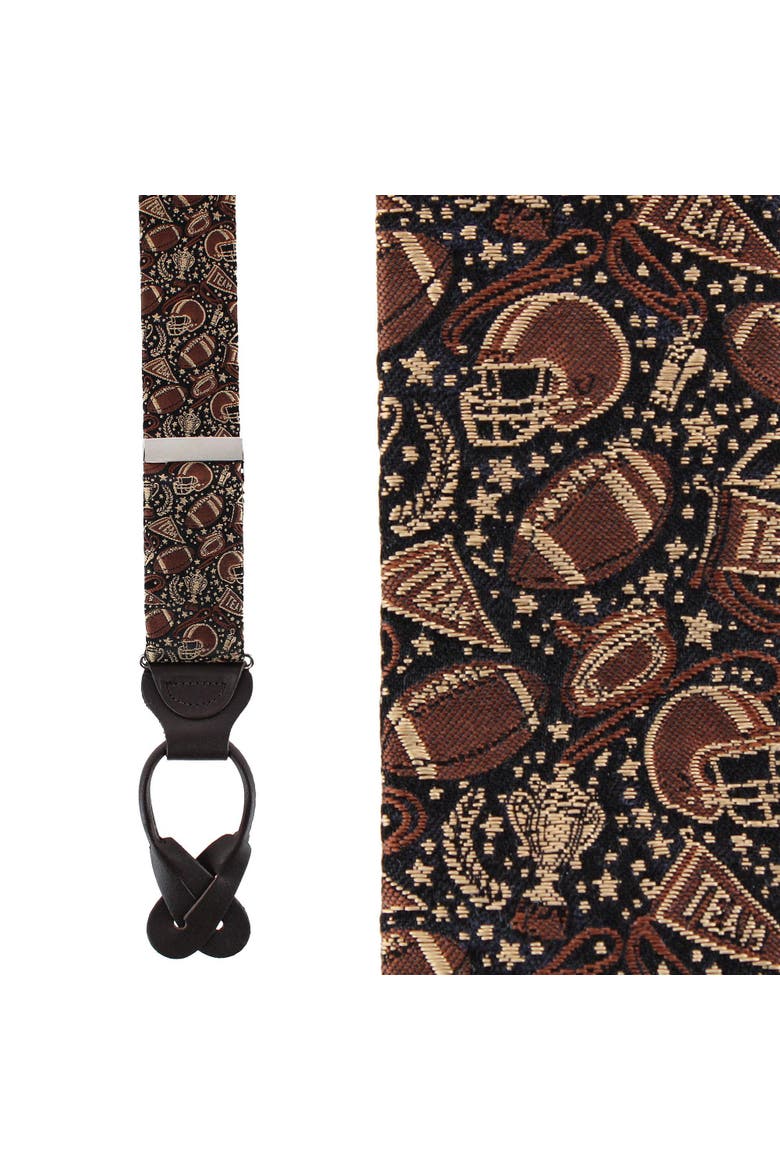 The Gridiron Silk Button End Suspenders, Main, color, Brown