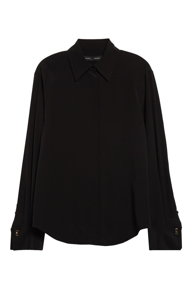 Arabella Silk Button-Up Shirt, Alternate, color, BLACK