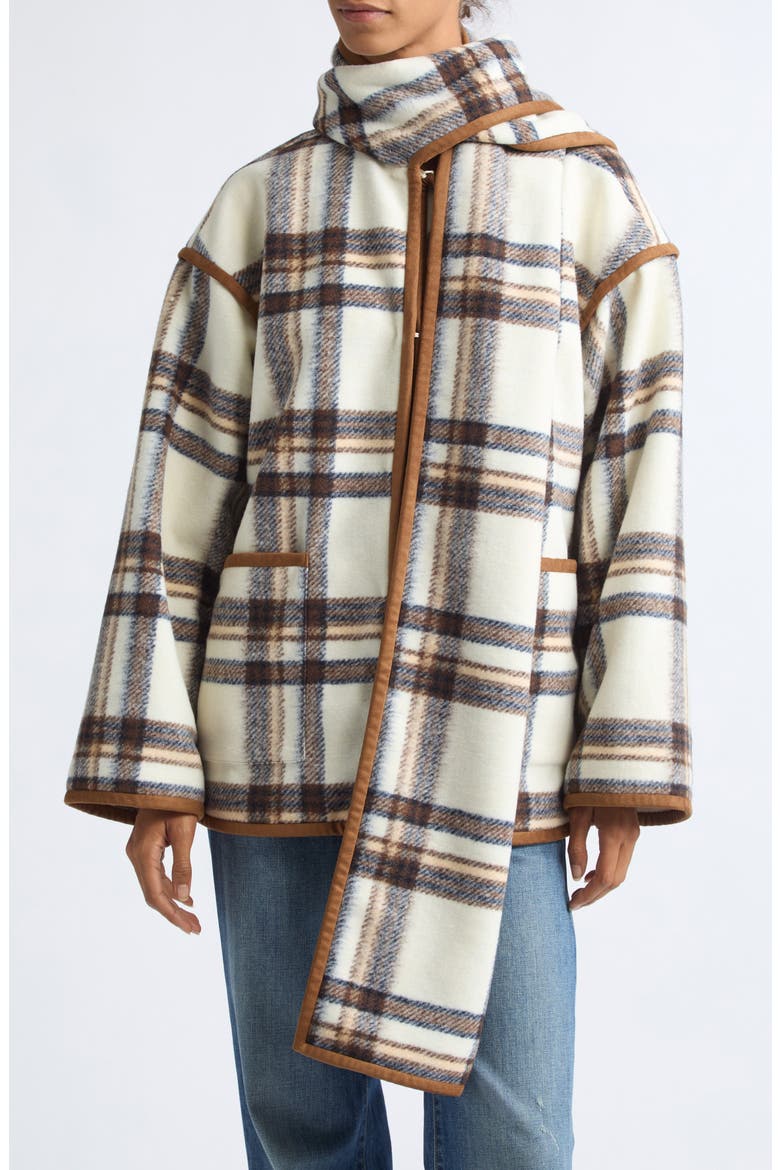 Greyson Plaid Scarf Jacket, Main, color, CEDAR MULTI