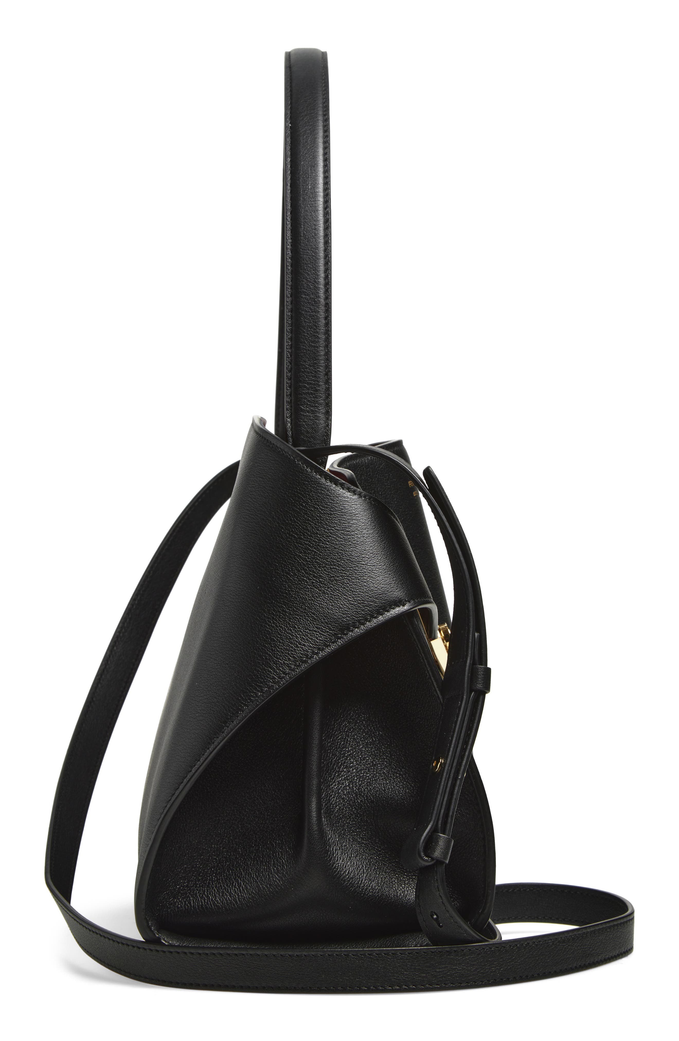 FERRAGAMO Small Hug Leather Shoulder Bag, Alternate, color, Nero/ Borgogna