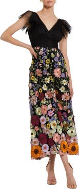 Mac Duggal Embroidered Ruched Flutter Sleeve A Line Dress